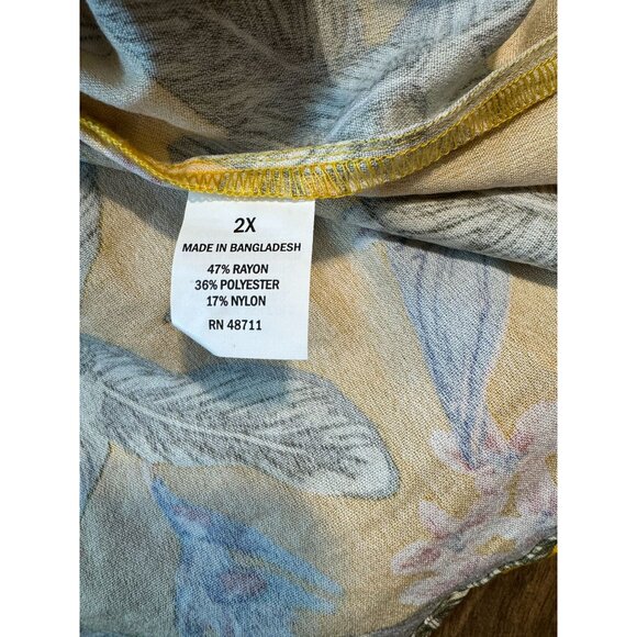 Yellow Floral Sleeveless Top With Smocked Shoulders & V-Neckline Womens L - Picture 9 of 9